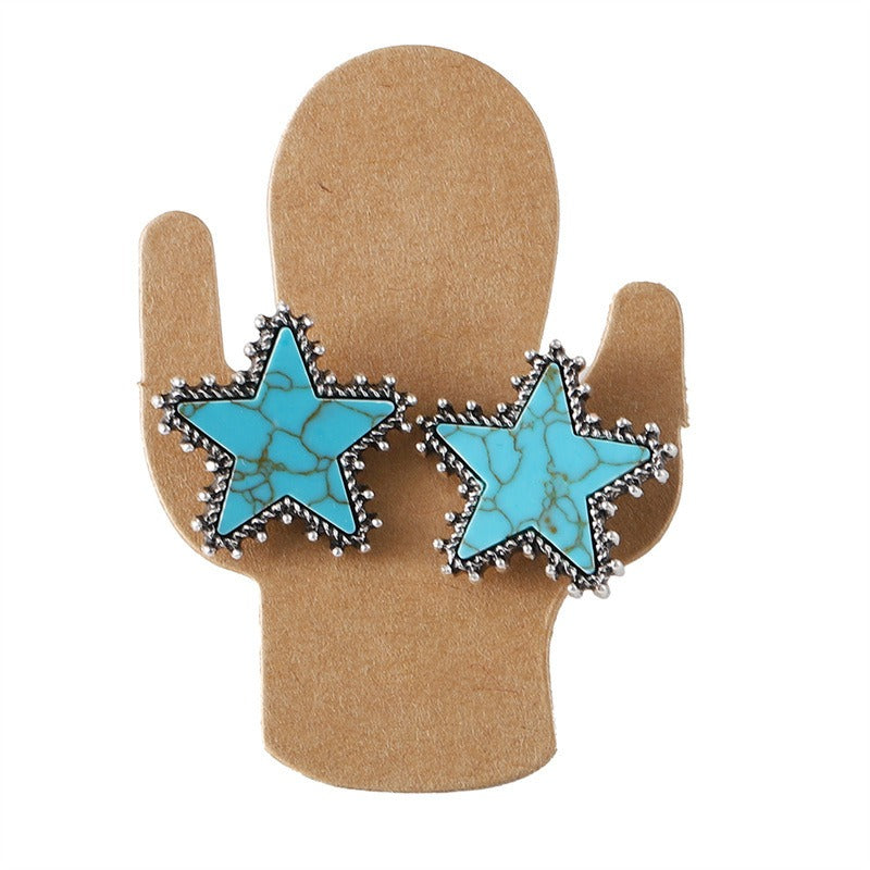 Wholesale Retro Fashion Western Turquoise Five-pointed Star Creative Versatile Earrings